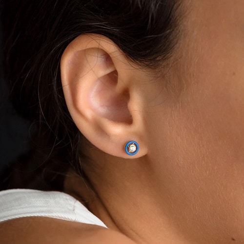 Circulus Enamel Halo Stud Earrings - Yellow Blue 4 jpg